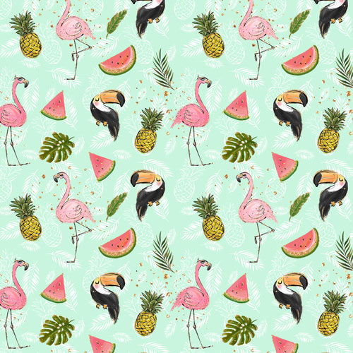 Flamingo Summer Birds & Fruits