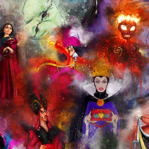 Design thumbnail for Watercolor Wicked Villains - Women’s Diagonal Pocket Midi Dress