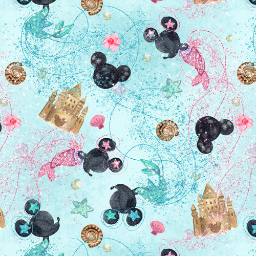 Design thumbnail for Watercolor Mermaid Mouse Ears - Women's V-Neck Ruched Midi Dress