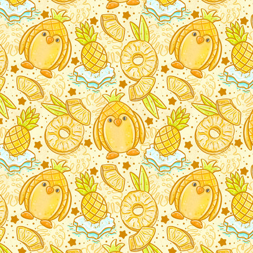 Design thumbnail for Fruitimals - Pineapple Penguins - Girls’ Flowy Pocket Shorts