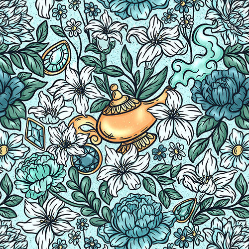 Design thumbnail for Fairytale Florals - Arabian Princess - Girls’ Flowy Pocket Shorts