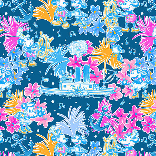 Design thumbnail for Bright Tropical Whimsy - Vintage Steamboat Captain - Women's V-Neck Ruched Midi Dress