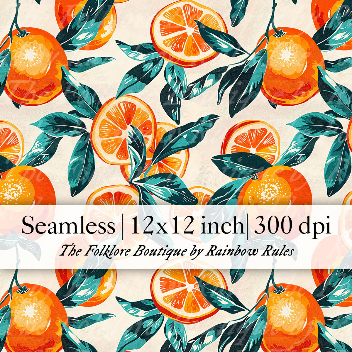 Vintage Oranges on Cream - Digital Seamless Pattern