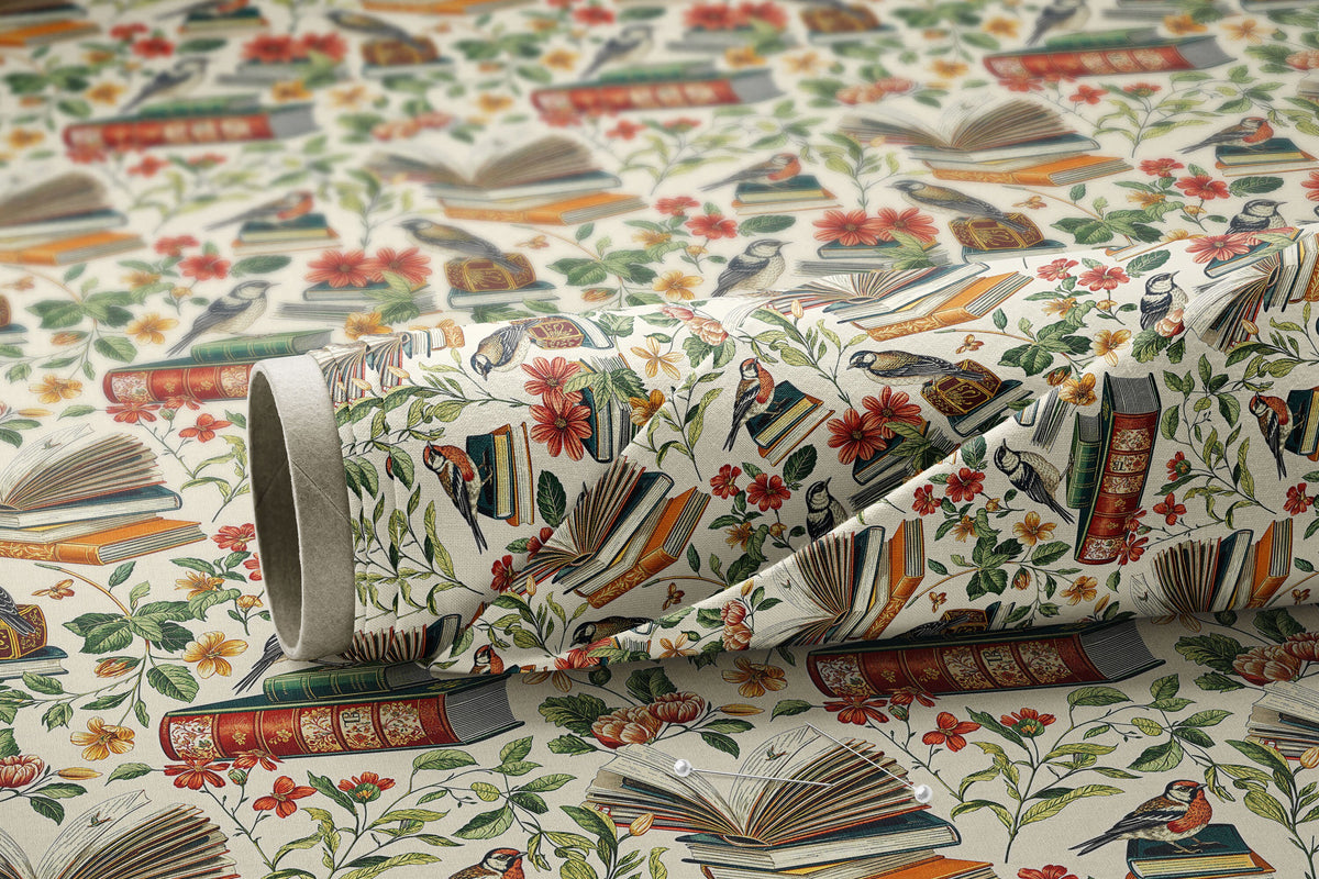 Vintage Books, Florals, & Birds - Digital Seamless Pattern