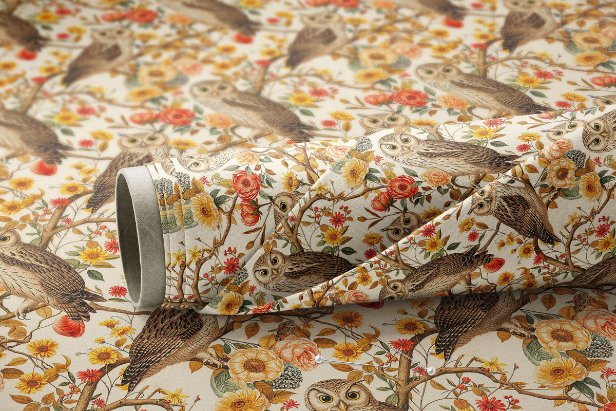 Pink & Cream Vintage Owls - Digital Seamless Pattern