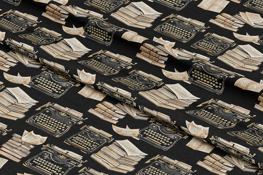 Vintage Typewriters & Books on Black - Digital Seamless Pattern