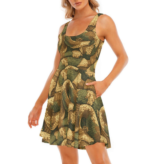 Animal Print - Snake - Women's Sleeveless Pocket Skater Dress