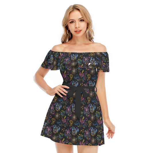Mouse Friends’ Love in the Sky - Women's Off-shoulder Ruffle Dress