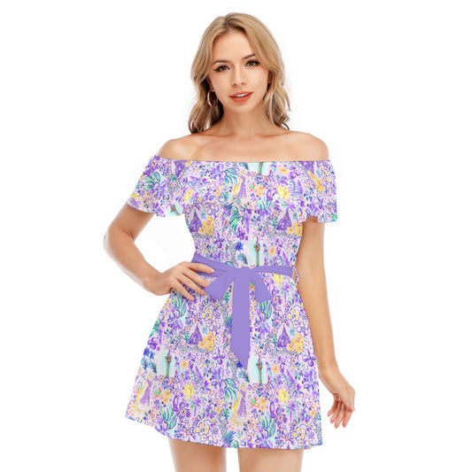 Bright Tropical Princess - Tower Light Festival - Women's Off-shoulder Ruffle Dress
