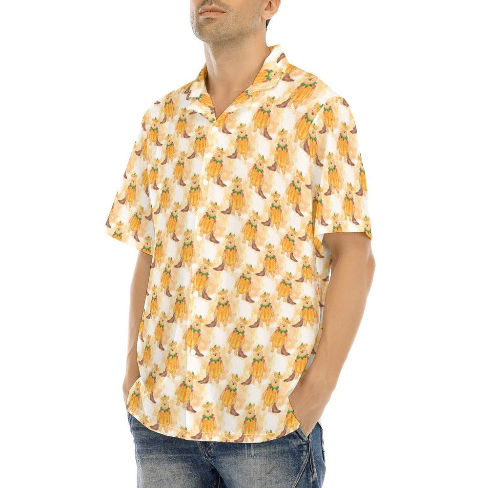 Pumpkin Bear Mischief - Men's Hawaiian Button Up Shirt