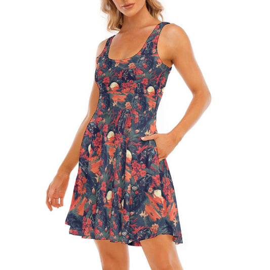 Tropical Dark Side Escape - Women's Sleeveless Pocket Skater Dress