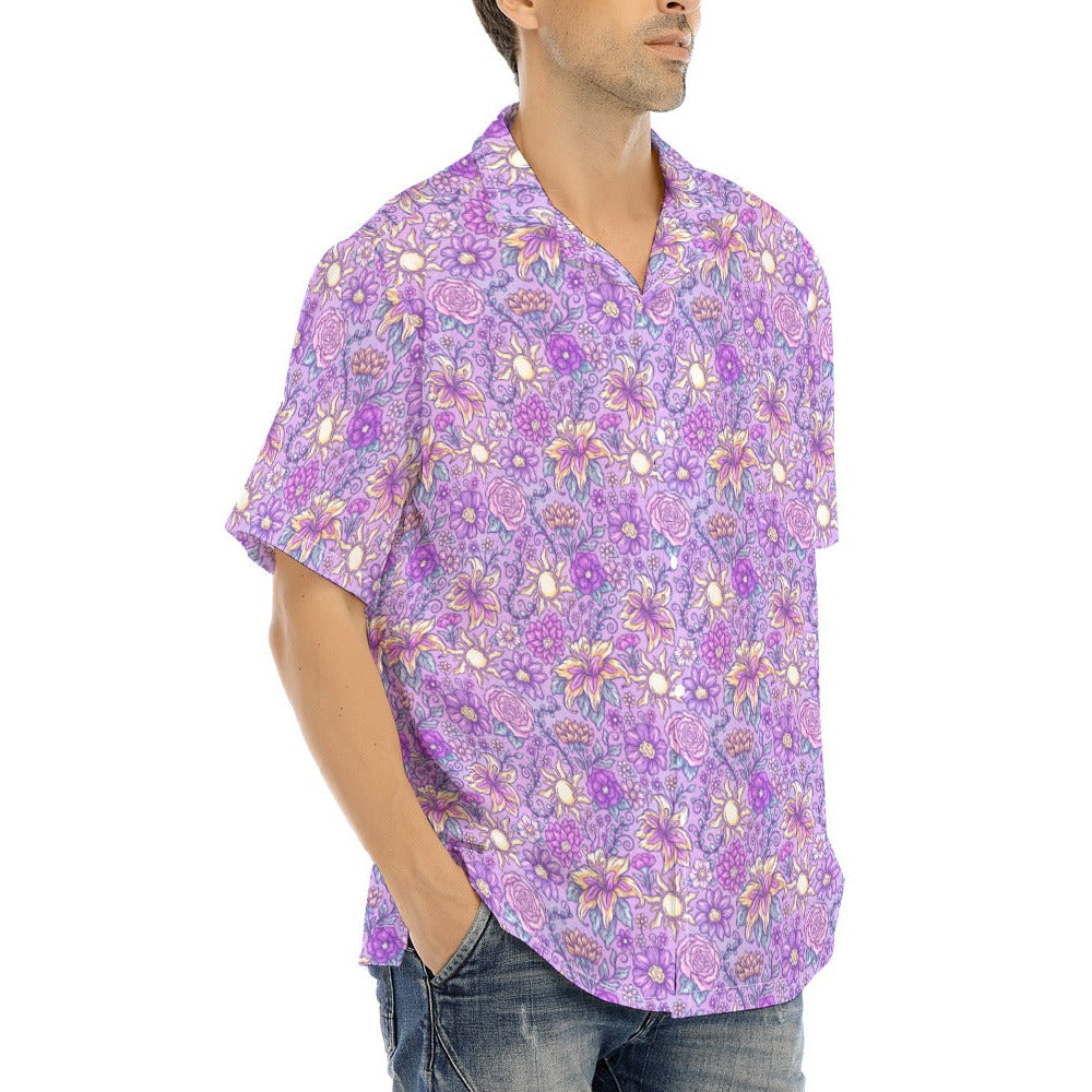 Fairytale Florals – Radiant Sunlight - Men's Hawaiian Button Up Shirt