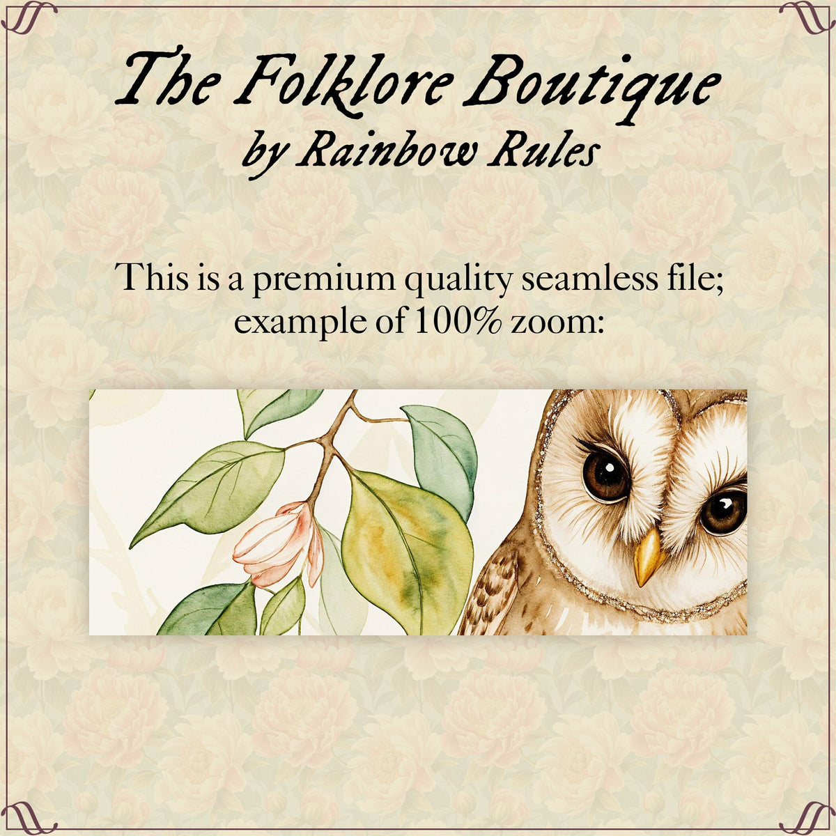 Pastel Floral Vintage Owls - Digital Seamless Pattern