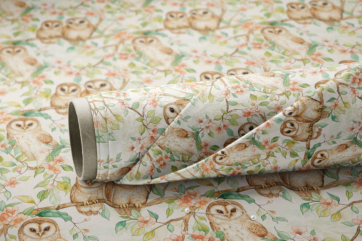 Pastel Floral Vintage Owls - Digital Seamless Pattern