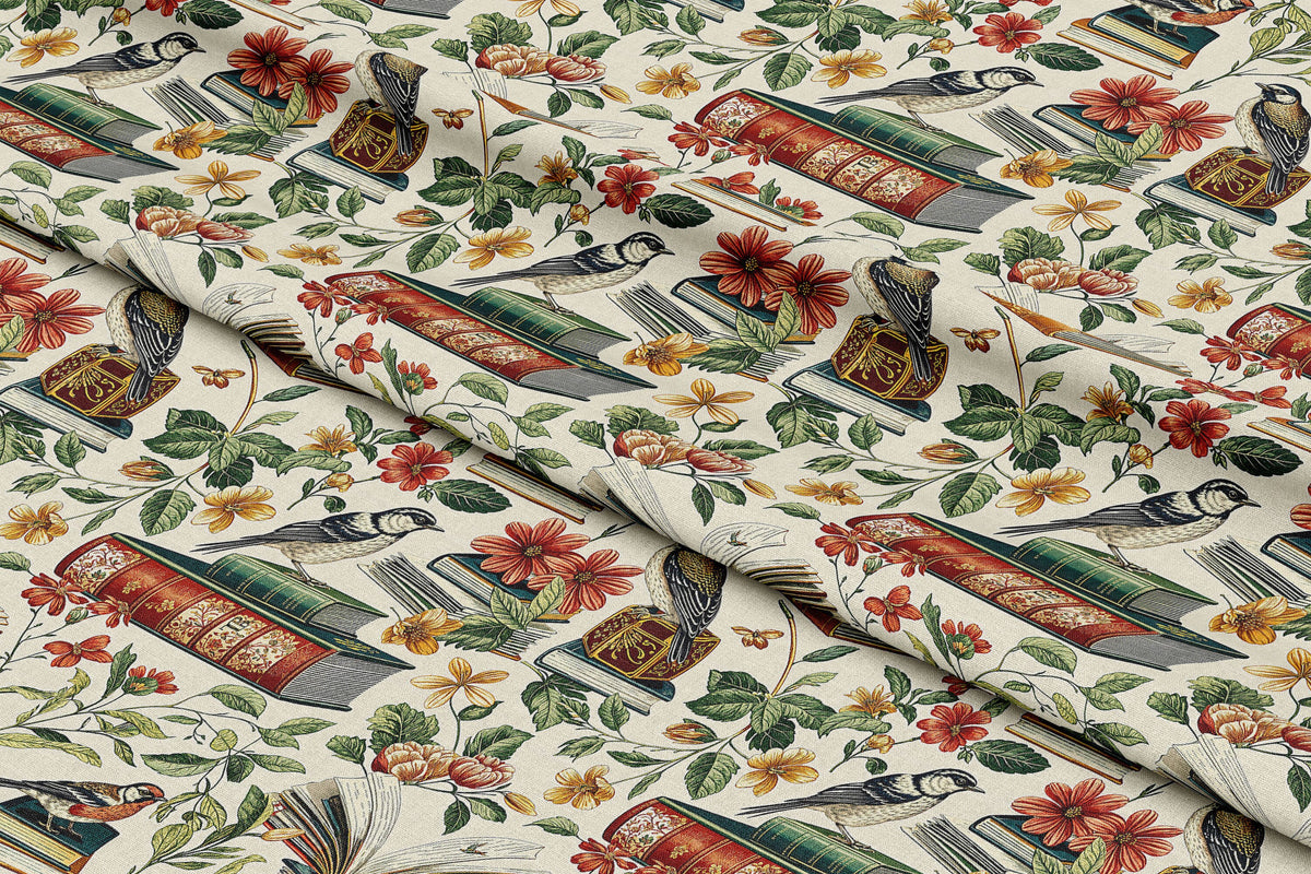Vintage Books, Florals, & Birds - Digital Seamless Pattern