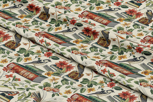 Vintage Books, Florals, & Birds - Digital Seamless Pattern