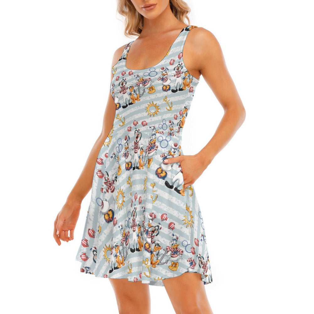 Set Sail with the Crew - Women's Sleeveless Pocket Skater Dress