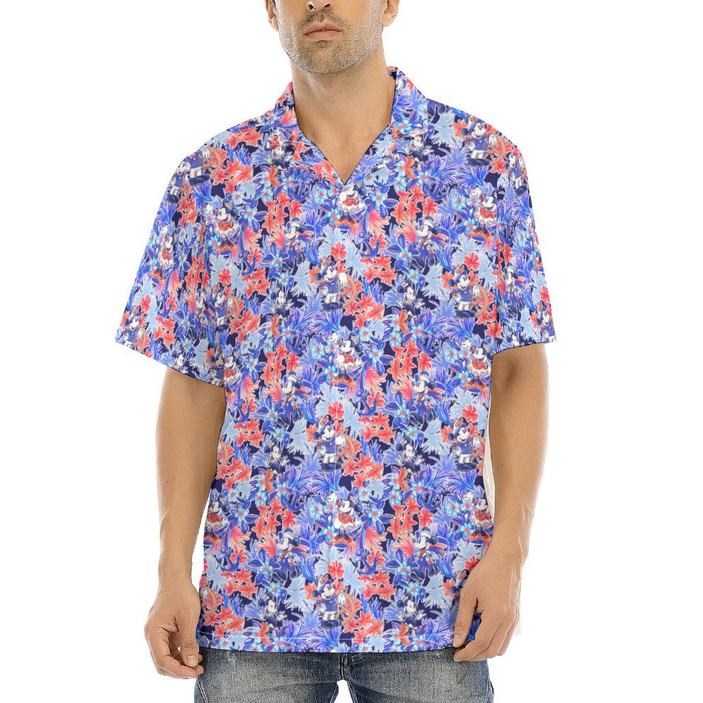 Navy Blooms Cruise - Men's Hawaiian Button Up Shirt