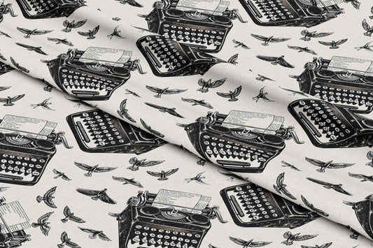 Monochrome Typewriters & Birds - Digital Seamless Pattern