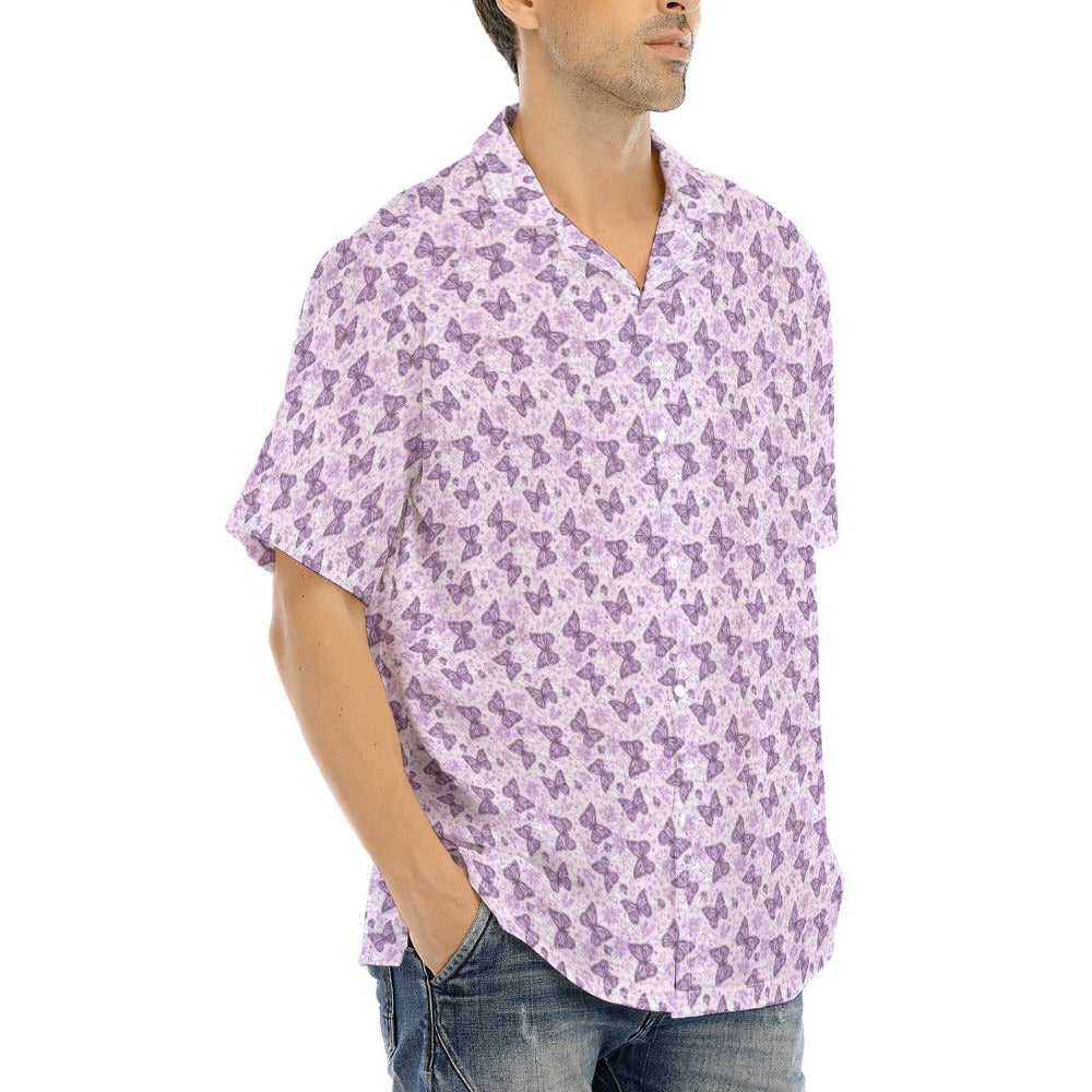 Lavender Butterflies - Men's Hawaiian Button Up Shirt