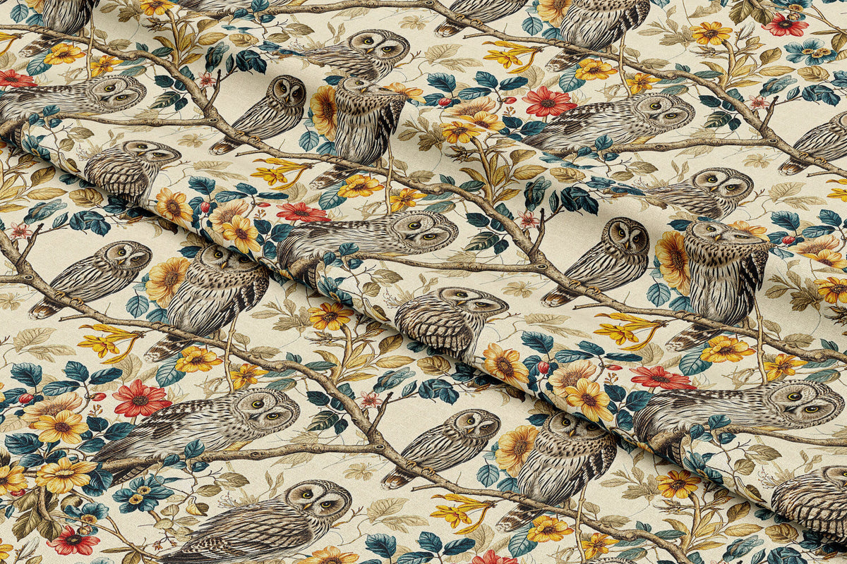 Vintage Floral Owls - Digital Seamless Pattern