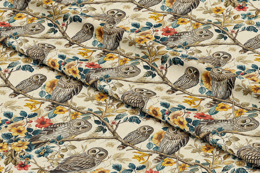 Vintage Floral Owls - Digital Seamless Pattern