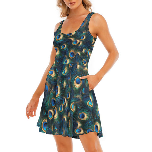 Animal Print - Peacock - Women's Sleeveless Pocket Skater Dress