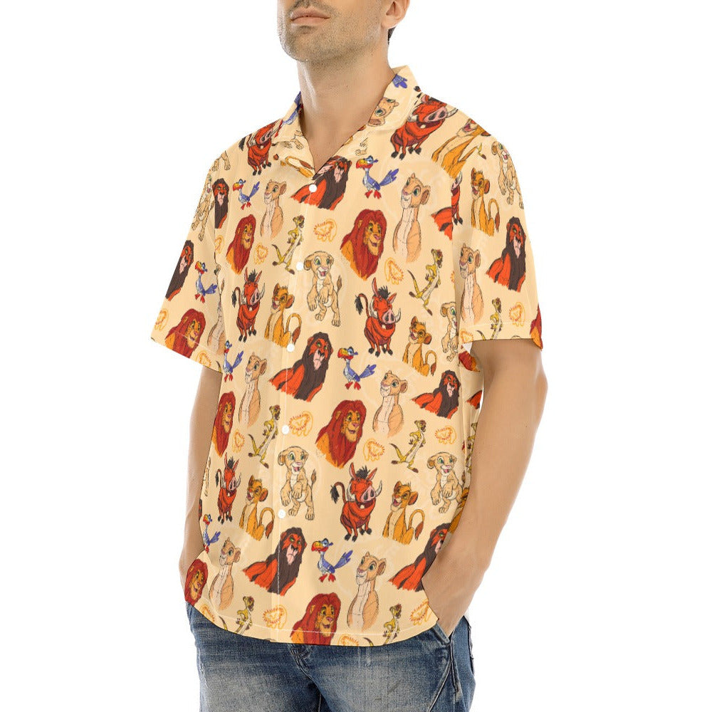 Sketched Savanna Friends - Men's Hawaiian Button Up Shirt