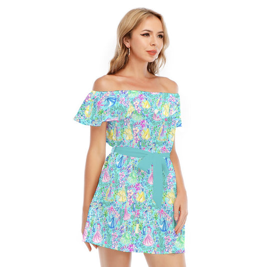 Bright Tropical Princess - Royal Garden Mashup - Women's Off-shoulder Ruffle Dress