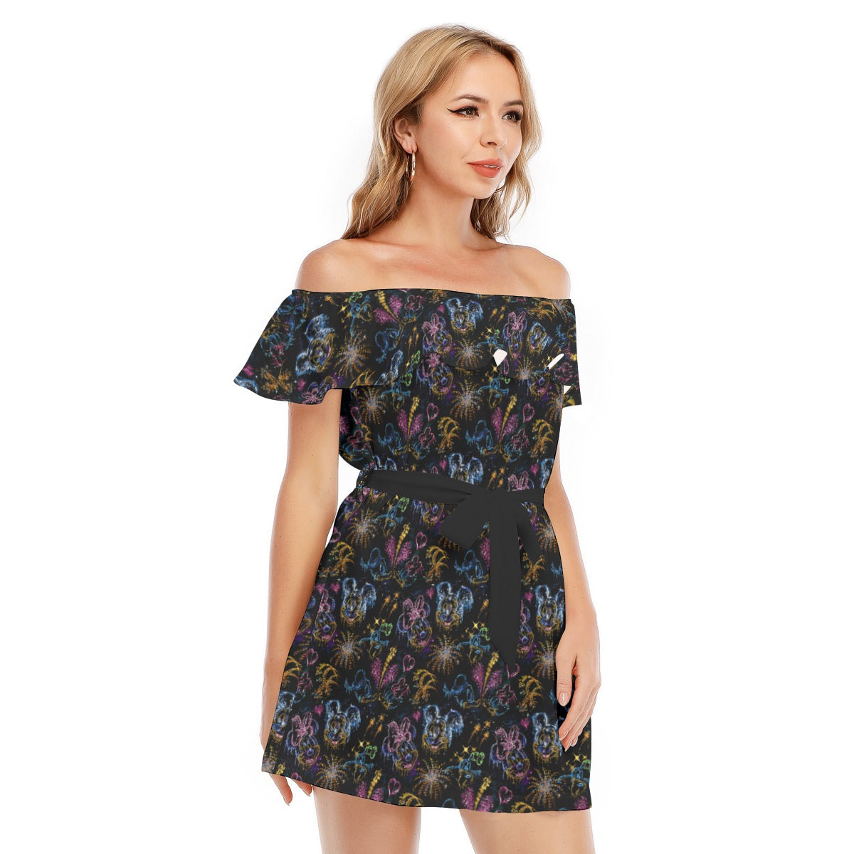 Mouse Friends’ Love in the Sky - Women's Off-shoulder Ruffle Dress