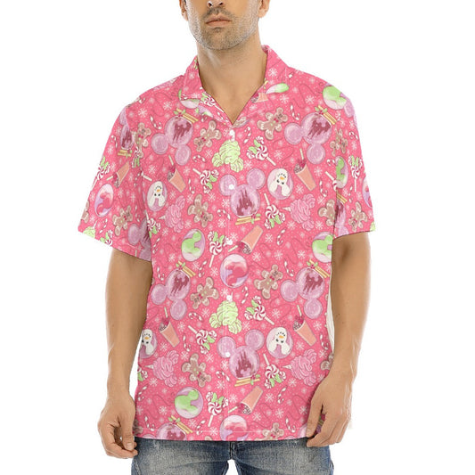 Winter Mouse Snacks & Balloons - Men's Hawaiian Button Up Shirt
