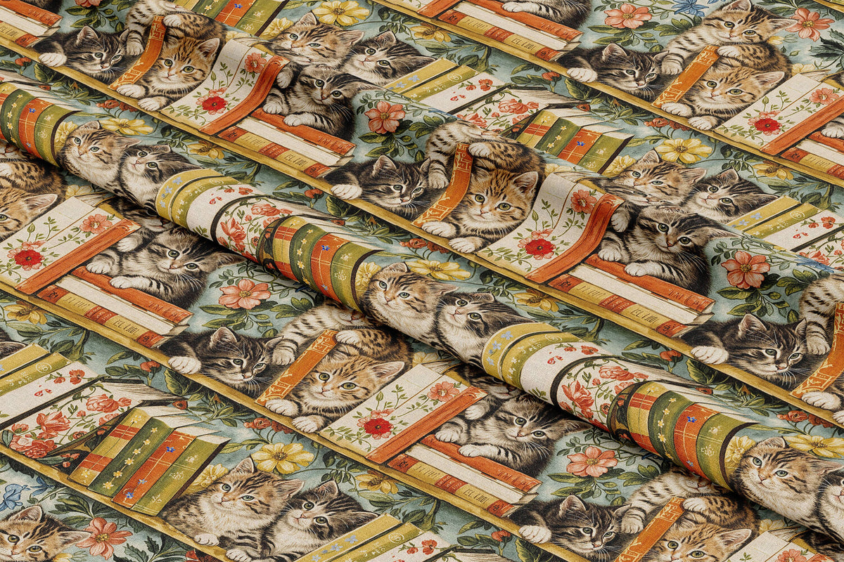 Cats with Floral Books - Digital Seamless Pattern