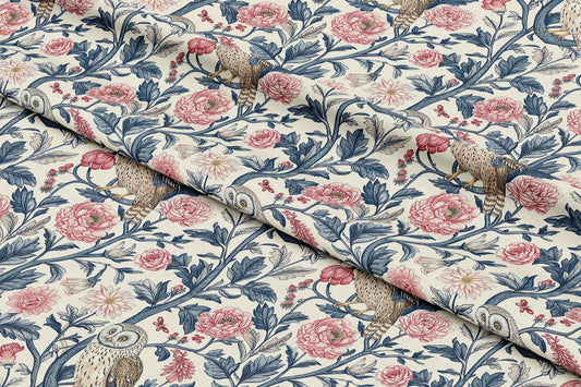 Vintage Owls and Florals in Blue - Digital Seamless Pattern