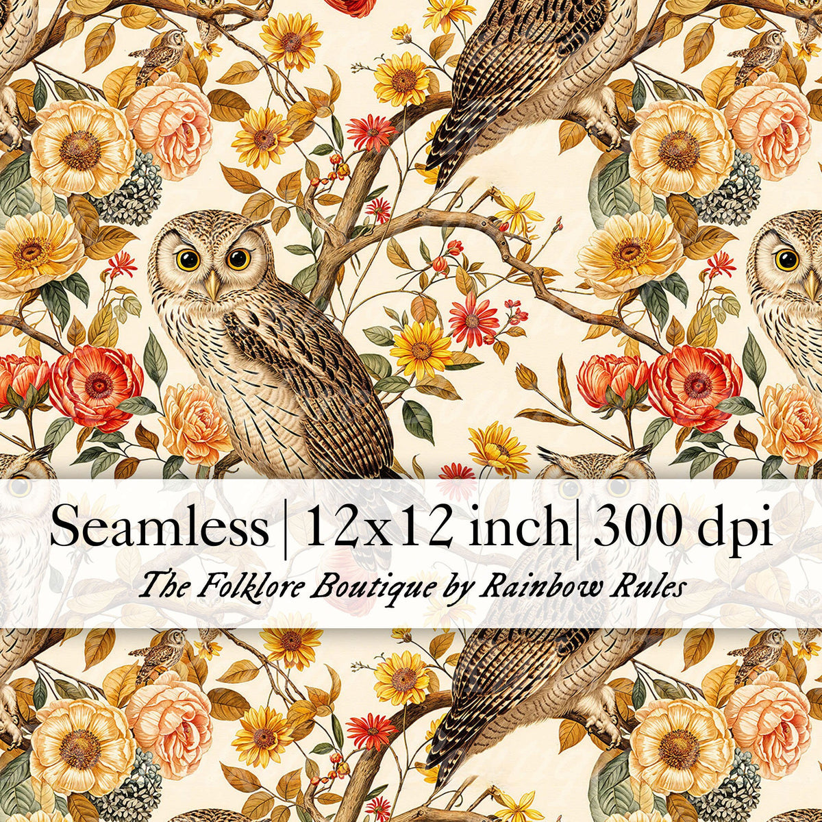 Pink & Cream Vintage Owls - Digital Seamless Pattern