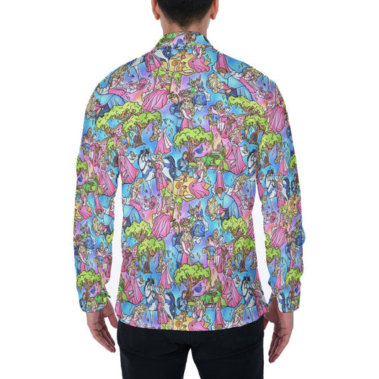 Dreaming Princess Storybook Scenes - Men's Long Sleeve Button Up Shirt