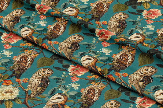 Owls and Florals on Teal - Digital Seamless Pattern