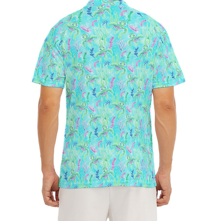 Neon Floral Baby Turtle - Men's Polo Shirt