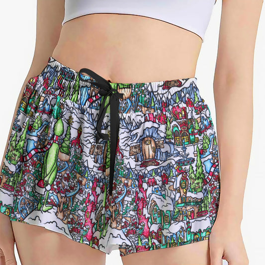 Whimsical Village Winter Wonderland - Women's Flowy Pocket Shorts