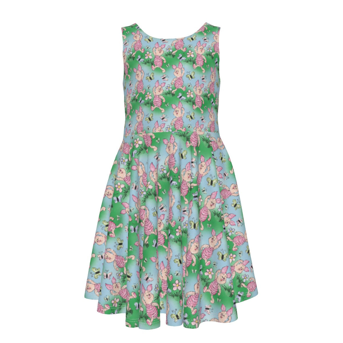 Sketched Shy Friend and Butterflies - Kid's Sleeveless Skater Dress