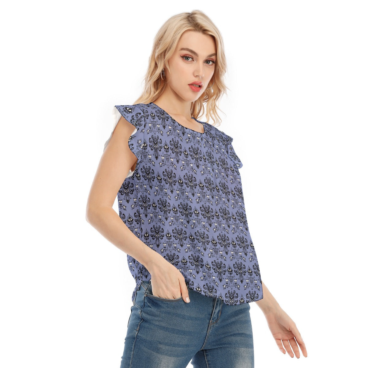 Spooky Mansion Wallpaper - Women’s Flutter Sleeve Top