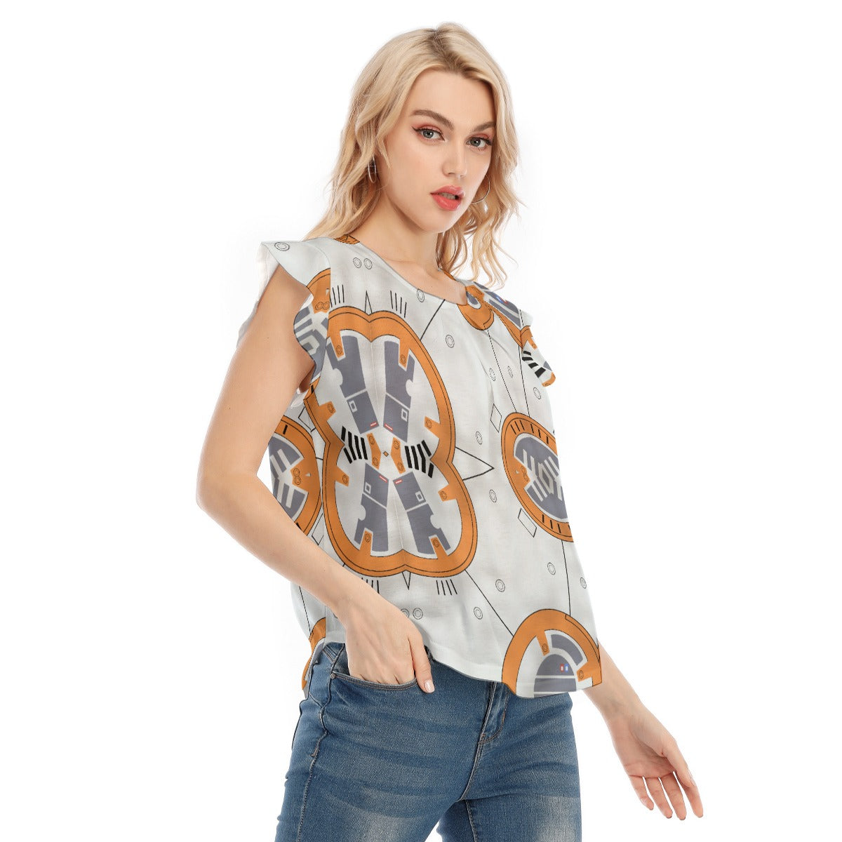 Little Round Droid - Women’s Flutter Sleeve Top