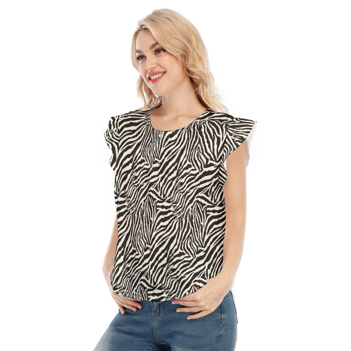 Animal Print - Zebra - Women’s Flutter Sleeve Top