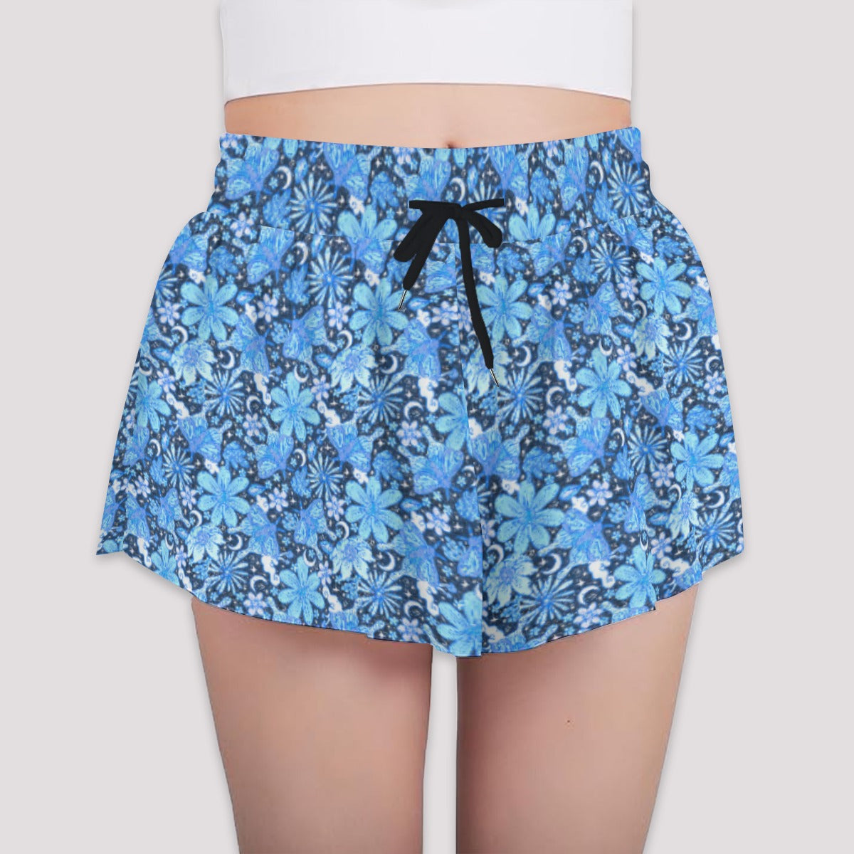 Blue Crystal Moths - Girls’ Flowy Pocket Shorts