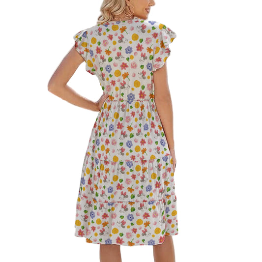 Floral Friends Springtime - Women's Tiered Pocket Midi Dress
