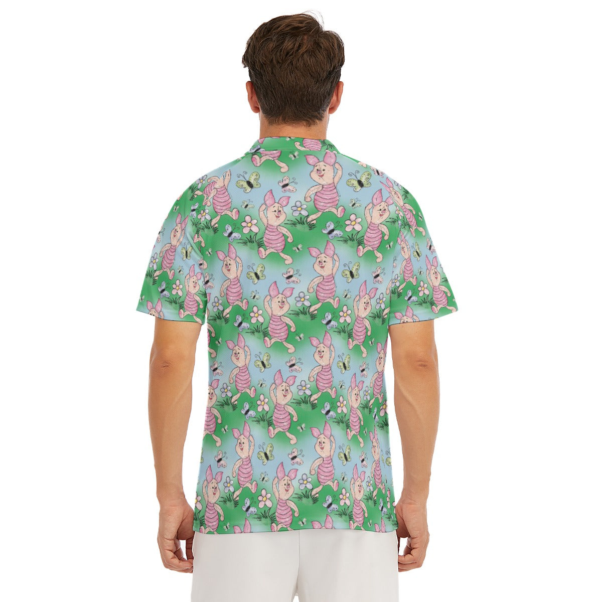 Sketched Shy Friend and Butterflies - Men's Polo Shirt