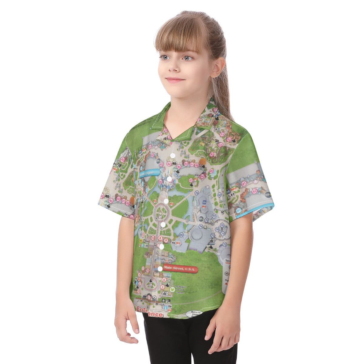 Vibrant Fantasy Park Map - Kid's Hawaiian Button Up Shirt