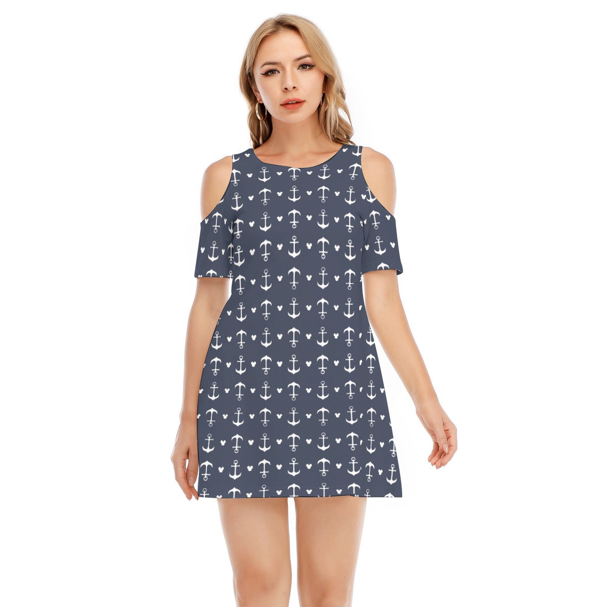 Anchors & Mouse Ears - Women's Cold Shoulder Cotton Dress