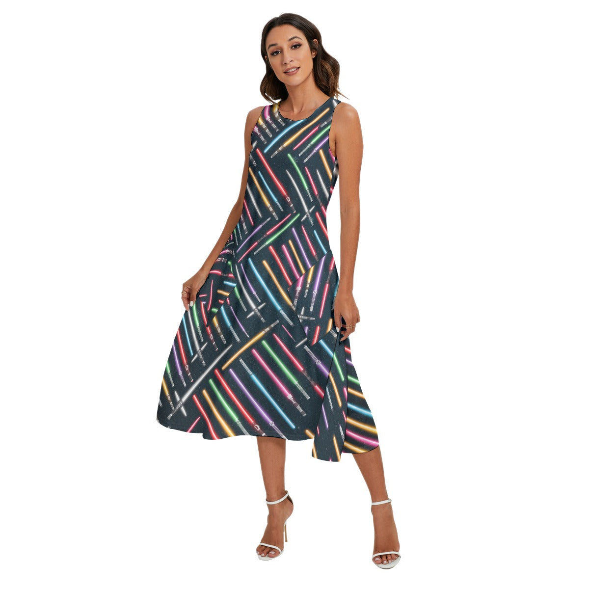 Vibrant Galaxy Sabers - Women’s Diagonal Pocket Midi Dress
