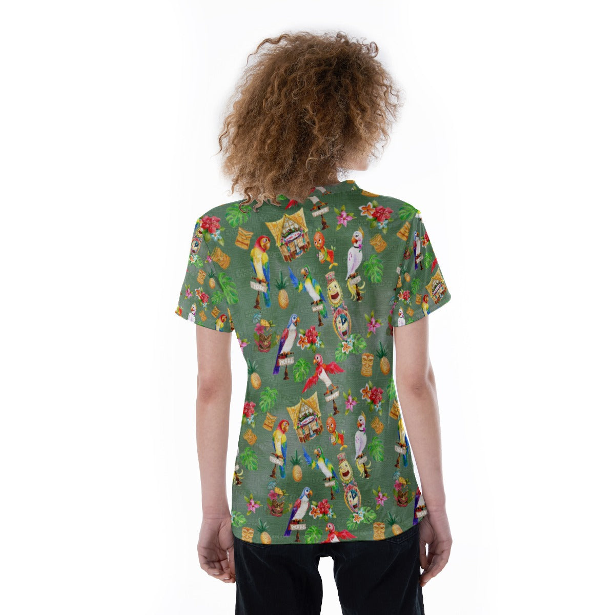 Orange Bird & Tiki Friends - Women's Short Sleeve V-Neck T-Shirt
