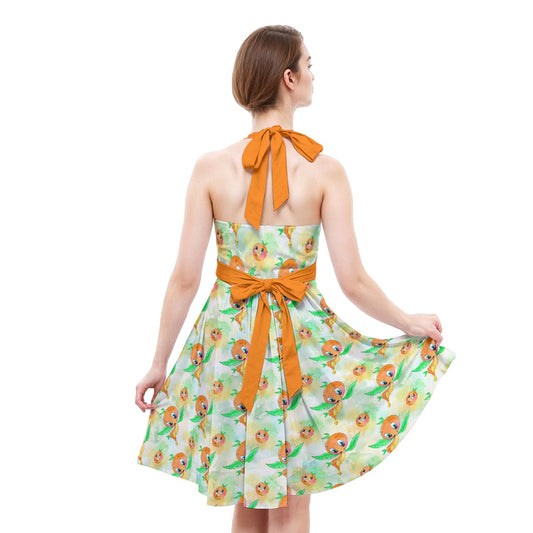 Sunny Citrus Thoughts - Women's Halter Vintage Pocket Dress